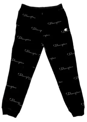 Champion Reverse Weave All Over Logo Print Black Boy 60% cotton Joggers Pants XL - Image 1 of 4