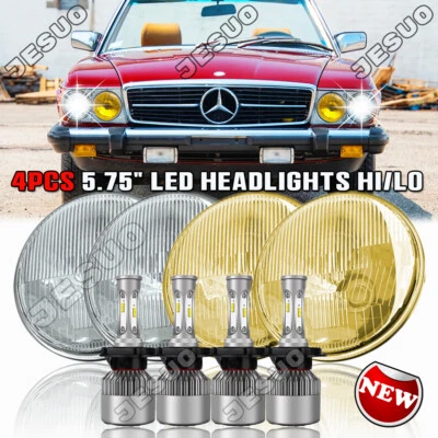 For Mercedes-Benz 380SL 450SL 560SL 4PCS 5.75" Round LED Headlights Hi-Lo Beam - Image 1 of 4