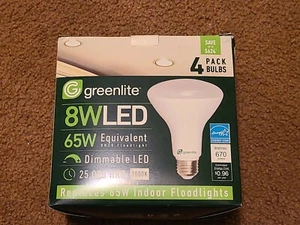 GREENLITE LED 8W = 65W 4 Pack INDOOR DIMMABLE FLOOD LIGHT Bulbs 670 LUMEN 3000k - Picture 1 of 1