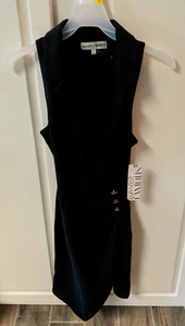 Neu Almost Famous Bodycon-Kleid mit V-Ausschnitt schwarz Gr. Medium Stretch Knöpfe Style - Bild 1 von 13