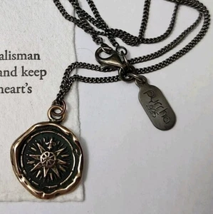 PYRRHA Bronze 'Direction' Compass Rose Pendant with 18" Fine Curb Chain Necklace - Picture 1 of 5