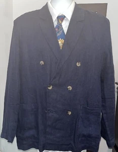 Blazer cappotto sportivo doppiopetto uomo Zara blu 100% lino, tg. L - Foto 1 di 15