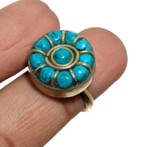 Turquoise Gemstone Adjustable Ring Tibetan Silver Antique Nepali Jewelry NR 3010 - Picture 1 of 7