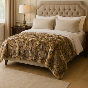 Luxury 100% Real Lynx/Bobcat Fur Blanket Premium Throw – Free Intl Ship - Picture 1 of 11