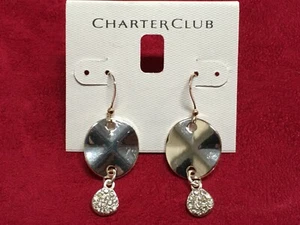 Charter Club Silver Plated Earrings Wavy Rhinestone Dangle 1"3/8 New P760 - Picture 1 of 4