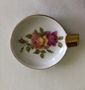 Vintage Mitterteich Bavaria Small Porcelain Ashtray Floral & Gold Cigarette - Bild 1 von 3