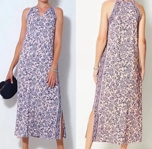 J Jill Damen Kleid Large blau Blumen Island Breeze Maxi Seitenschlitz ärmellos - Bild 1 von 14