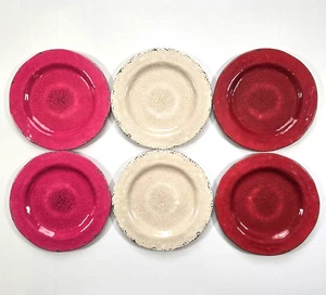 PIER 1 CARMELO MELAMINE 11" DINNER PLATES SET OF 6 CRACKLED RED PINK WHITE - Picture 1 of 16
