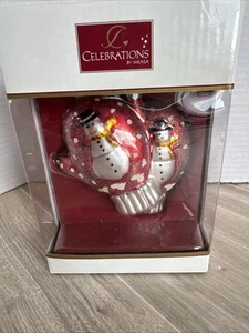 Celebrations By Mikasa Whimsical Christmas Red Mittens Snowman Glass Ornament - Picture 1 of 4