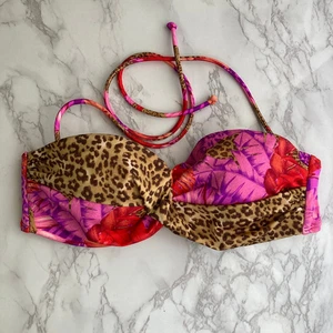 Rare Victoria's Secret Pink Brown Red Tropical Jungle Bikini Bandeau 34B Top - Picture 1 of 13