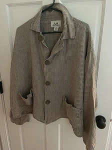 FLAX by Jeanne Engelhart.  Large multi stripe. 100% Linen 4-Button jacket/shirt - Picture 1 of 10