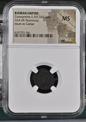 Constantine II,AD 337-340 ROMAN EMPIRE AE4 (BI Nummus) MS NGC Graded - Image 1 of 2