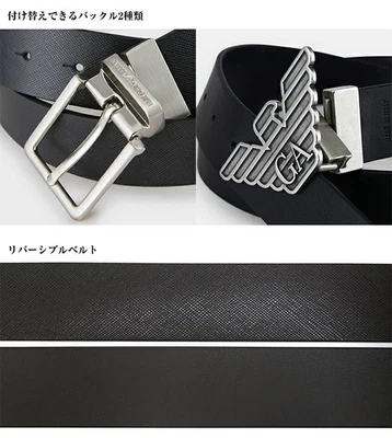 EMPORIO ARMANI Cinturón de Cuero Reversible Corte Libre Juego de 2 Hebillas NEGRO/NEGRO Foto 1 de 3