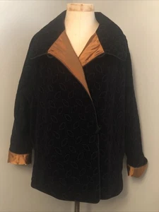 MYCRA PAC One Jacket Rain Coat Reversible Black Velvet to Bronze Satin Sz 1 S/M - Picture 1 of 8