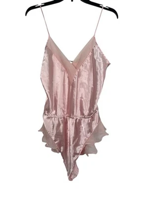 Victoria Secret 粉色缎面泰迪内衣 M 复古金色标签褶皱装饰紧身衣 — 第 1/4 张图片