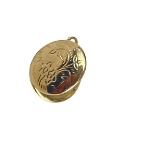 Round Floral Gold-Tone Locket Pendant With Hinged Opening For Photos Or Keepsake - Picture 1 of 6