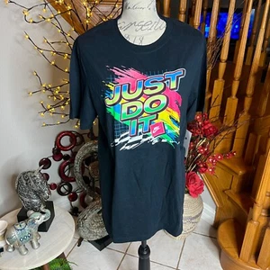NWT Nike Men’s Tee Shirt Black Neon Just Do It Logo Graphic Sportswear Size M - Picture 1 of 8