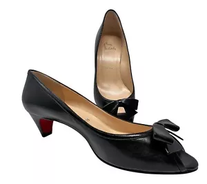 Christian Louboutin Paris schwarz Leder französischer Absatz offene Zehenschleife 36 1/2 - Bild 1 von 10