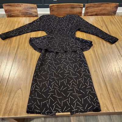 VAKKO Vintage black silver Suede Leather Midi Dress retro whimsigoth 80s Mob - Image 1 of 4