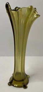 Vintage Vase Northwood 12" hoch Feinripp Citrin vier Säulen grüne Blume - Bild 1 von 6