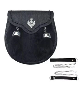 Semirvestido para niños Kilt Sporran conejo negro Sporran con insignia de cardo frontal - Imagen 1 de 2