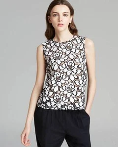 Diane von Furstenberg Blanco Negro Betty Encaje Floral S/L Top $198 Nuevo con etiquetas 8 - Imagen 1 de 1