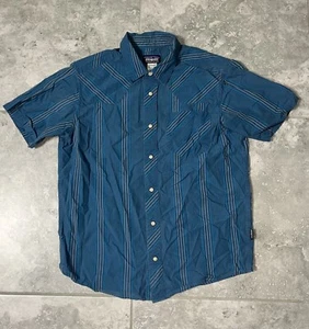 Camicia Patagonia cotone biologico western manica corta bottoni a pressione a righe uomo S - Foto 1 di 12