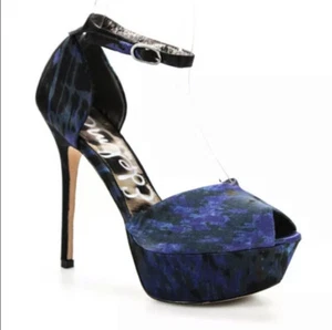 SAM EDELMAN Marina Blue Black Stiletto Sandals Platform Heels Women’s 7 - Picture 1 of 9