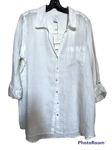 NWT Linen Sigrid Olsen Front button White Tunic Sz XL - Picture 1 of 7