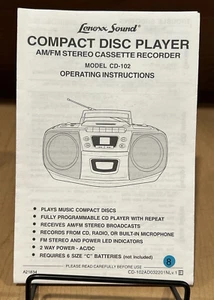 Lenoxx Sound Model CD-102 CD Music Player  * Owners Manual Only * - Picture 1 of 4