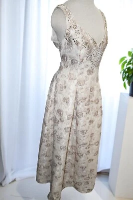 Aidan Mattox Gold Floral Brocade Beaded Midi Dress – Size 12 NWT Neiman Marcus - Image 1 of 4
