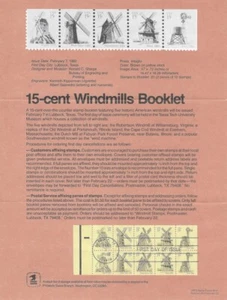 #1742a 15c Folleto Estampilla Folleto Molinos de Viento - Página de Recuerdos No Oficial Plegada HC - Imagen 1 de 1