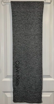 Calvin Klein Scarf Acrylic Gray Black Text Logo Vintage VTG  - Image 1 of 4
