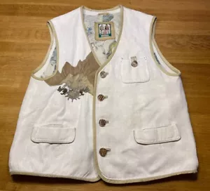 Meindl Weste Leinen Gr 52 L Tracht Leder Beige Hell Horn Knöpfe Maße s. Bilder - Bild 1 von 14