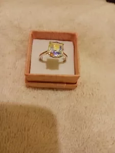 Size 7.0 Sterling Ring Made With AB Crystal From Swarovski 10x10mm Cushion (958) - Picture 1 of 16