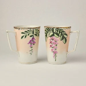 2 tazas de café de té de glicinia pintadas a mano Nippon de colección - LEER - Imagen 1 de 10