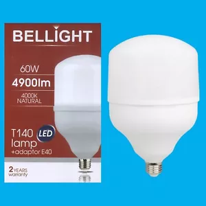 4x 60W (=300W) T140 LED Light Bulb 4000K Edison Screw ES E27 & GES E40 Adaptor - Picture 1 of 3