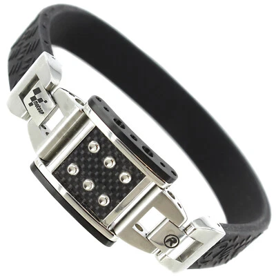 Rochet Roma Stainless W/ Black Carbon Fiber Mens Adjustable Silicone Bracelet  - Image 1 of 4