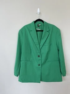 H&M Divided Jacket Women Green Preppy Lined Blazer Preppy Minimalist Large New - Picture 1 of 11