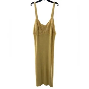 NET Future Collection Ribbed Crochet Gold Knit Midi Dress - Picture 1 of 5