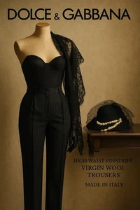 Dolce & Gabbana Black Pinstripe Virgin Wool Dress Pants IT42 US6 Made in Italy - Picture 1 of 8