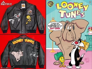 🔥GRAIL! Vintage 90s Looney Tunes Tweety + Sylvester Leather Jacket L ULTRA RARE - Picture 1 of 17