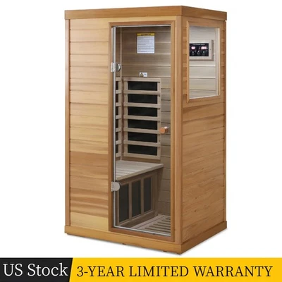 Red Cedar 1 Person Far Infrared Sauna Room Personal Indoor Sauna Detox Spa 1050W - Image 1 of 4