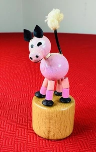 Vtg Fomlet Italy Push Puppet Toy Wood Pink Pig Articulated Italy Excellent - Picture 1 of 6