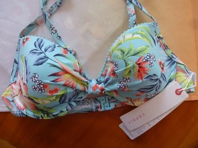 Neu ! Esprit Bikini Oberteil 36 70B schöne Farben Türkis mit Blumen VP 39€ - Bild 1 von 4