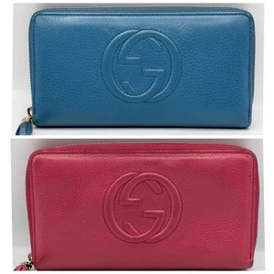 KONVOLUT authentische GUCCI Top Zustand Reißverschluss lange 2-Geldbörse groß GG blau rot - Bild 1 von 24