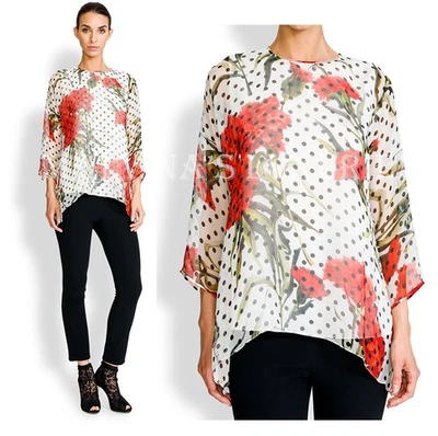 DOLCE & GABBANA BLOUSE CHIFFON POLKA DOT CARNATIONS SILK TOP $1,175 sz 40 US 4 - Image 1 of 4