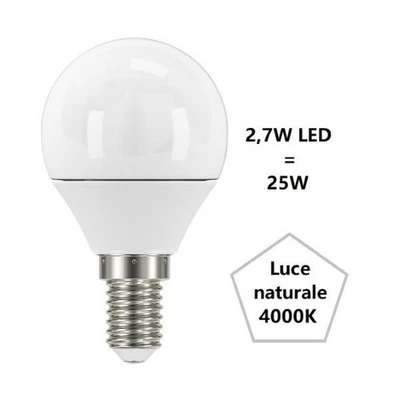 LAMPADINA SFERA PICCOLA A LED 2,7W LUCE NATURALE 4000K 250 LUMEN E14 BOT - Immagine 1 di 2