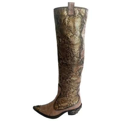 Botas Giuseppe Zanotti Vintage Piel de Serpiente Cuero Western Hasta el Muslo - Talla 8 Foto 1 de 4