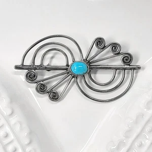 Broche remolino vintage MCM 70 plata esterlina turquesa prendedor suroeste SW Mod 2,7" - Imagen 1 de 10